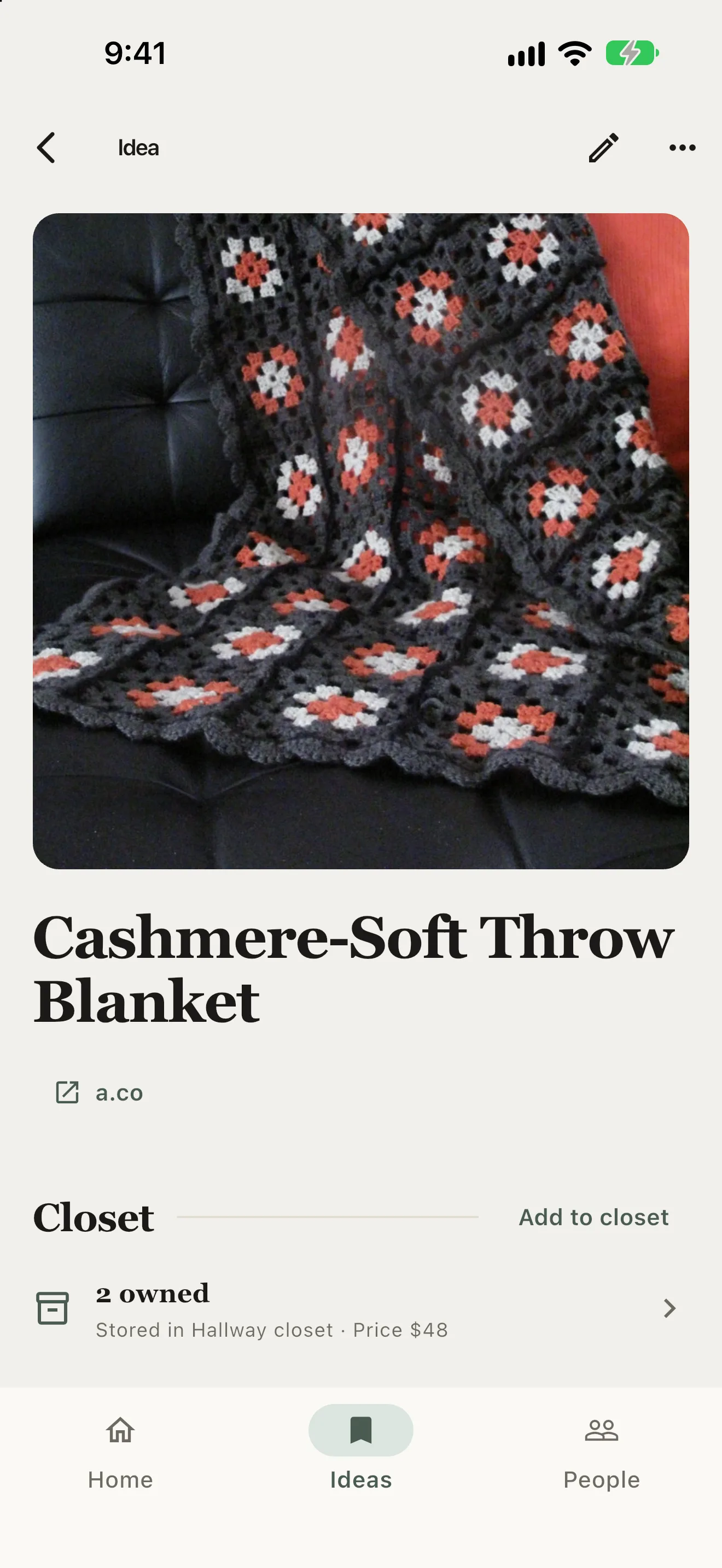 GiftThem idea page for a throw blanket, with two in the closet stored in the hallway closet